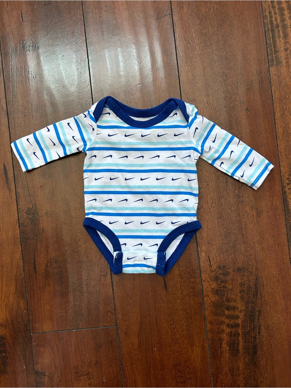 Nike Baby Long-Sleeve Striped Bodysuit in Blue & White